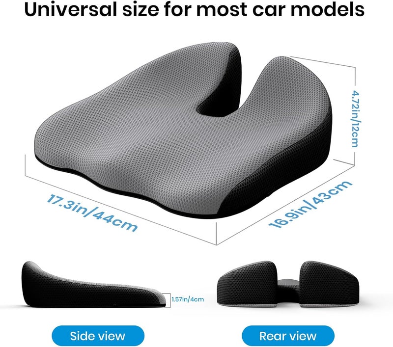 Benazcap Car Seat Cushion - Memory Foam Car Seat Pad - Sciatica & Lower Back Pain Relief - Car Seat Cushions for Driving - Road Trip Essentials for Drivers-Grey - Image 4